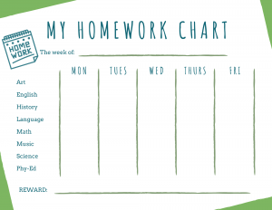 Homework Chart - Home School Curriculum - Reward Chart